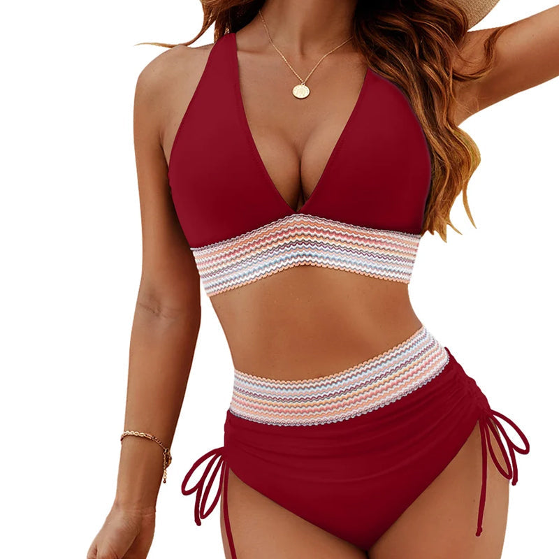 ☀️Begrænset ferietilbud🏖️High Waist Belly Control Color Block Bikini Sets Color Block Bikini Sets