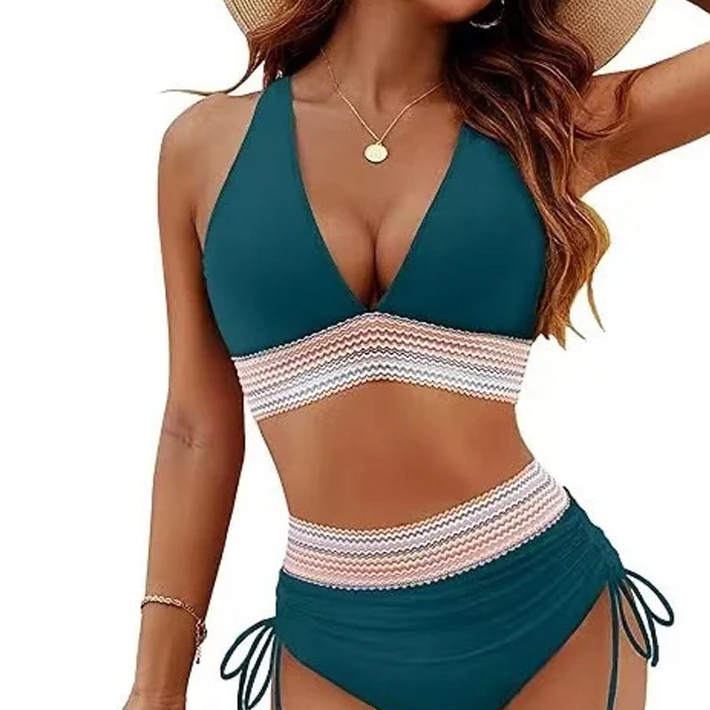 ☀️Begrænset ferietilbud🏖️High Waist Belly Control Color Block Bikini Sets Color Block Bikini Sets