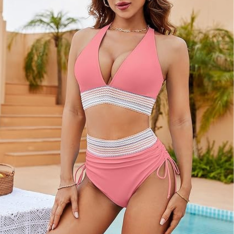☀️Begrænset ferietilbud🏖️High Waist Belly Control Color Block Bikini Sets Color Block Bikini Sets