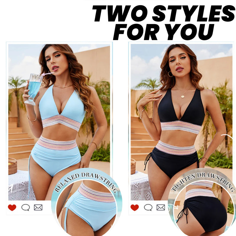 ☀️Begrænset ferietilbud🏖️High Waist Belly Control Color Block Bikini Sets Color Block Bikini Sets